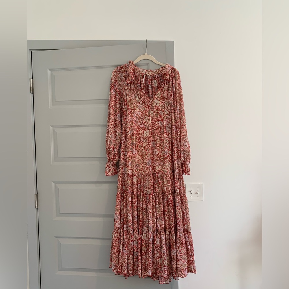 Free People red floral maxi dress. Size XS in excellent condition